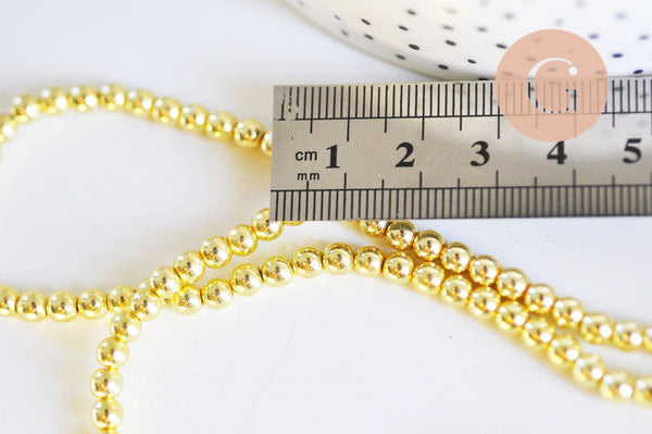 Perle ronde hématite dorée 4mm, perle hématite synthétique pierre, fil de 39cm, x1 (G6272)