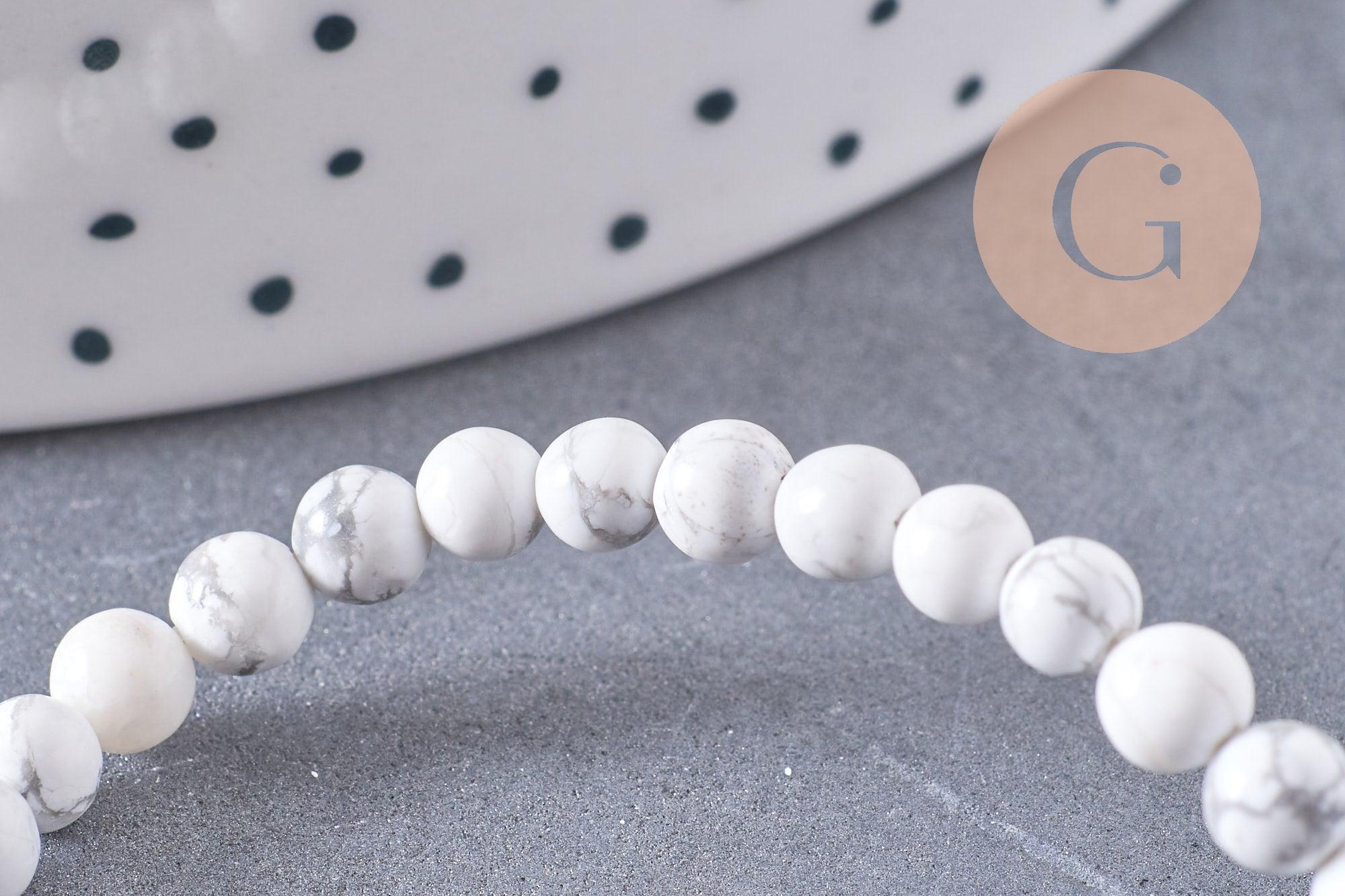Perle ronde howlite blanche naturelle 4mm, x1 fil de 38cm (G3841)