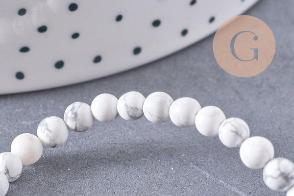 Perle ronde howlite blanche naturelle 4mm, x1 fil de 38cm (G3841)