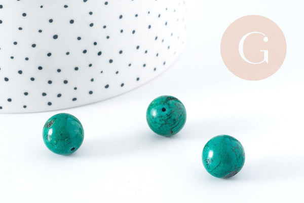 Perle ronde howlite de synthèse teintée vert 12mm, x5 (G8286)