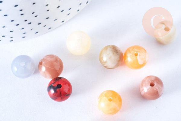 Perle ronde imitation gemme plastique multicolore 12mm, perle plastique coloré, couleurs mélangées,x 10 perles G6403