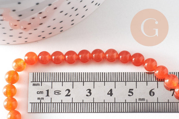 Perle ronde jade naturel orange teinté 6mm, x1 fil de 39cm (G8955)