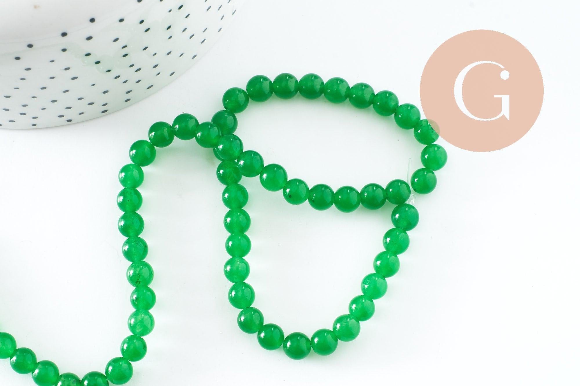 Perle ronde jade naturel vert teinté 6mm, x1 fil de 38cm (G4410)