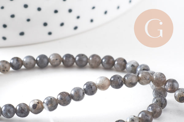 Perle ronde larvikite naturelle 4-5mm, x1 fil de 37cm (G0753)