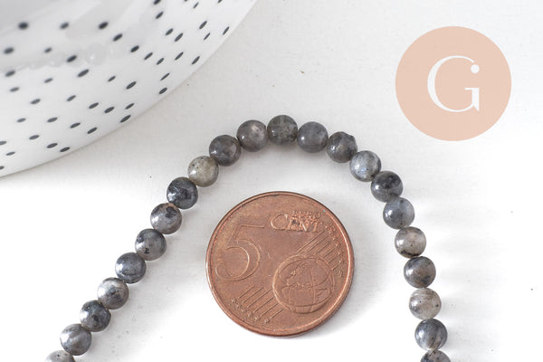 Perle ronde larvikite naturelle 4-5mm, x1 fil de 37cm (G0753)