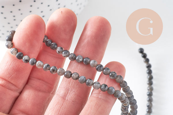 Perle ronde larvikite naturelle 4-5mm, x1 fil de 37cm (G0753)