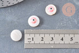 Perle ronde nacre naturelle oeil protecteur émail rose 12mm, le fil de 39.5cm, x1 (G6834)
