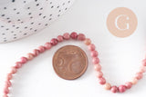 Perle ronde rhodonite rose naturelle 4mm,perle pierre naturelle, fil de 35cm, x1 (G0557)