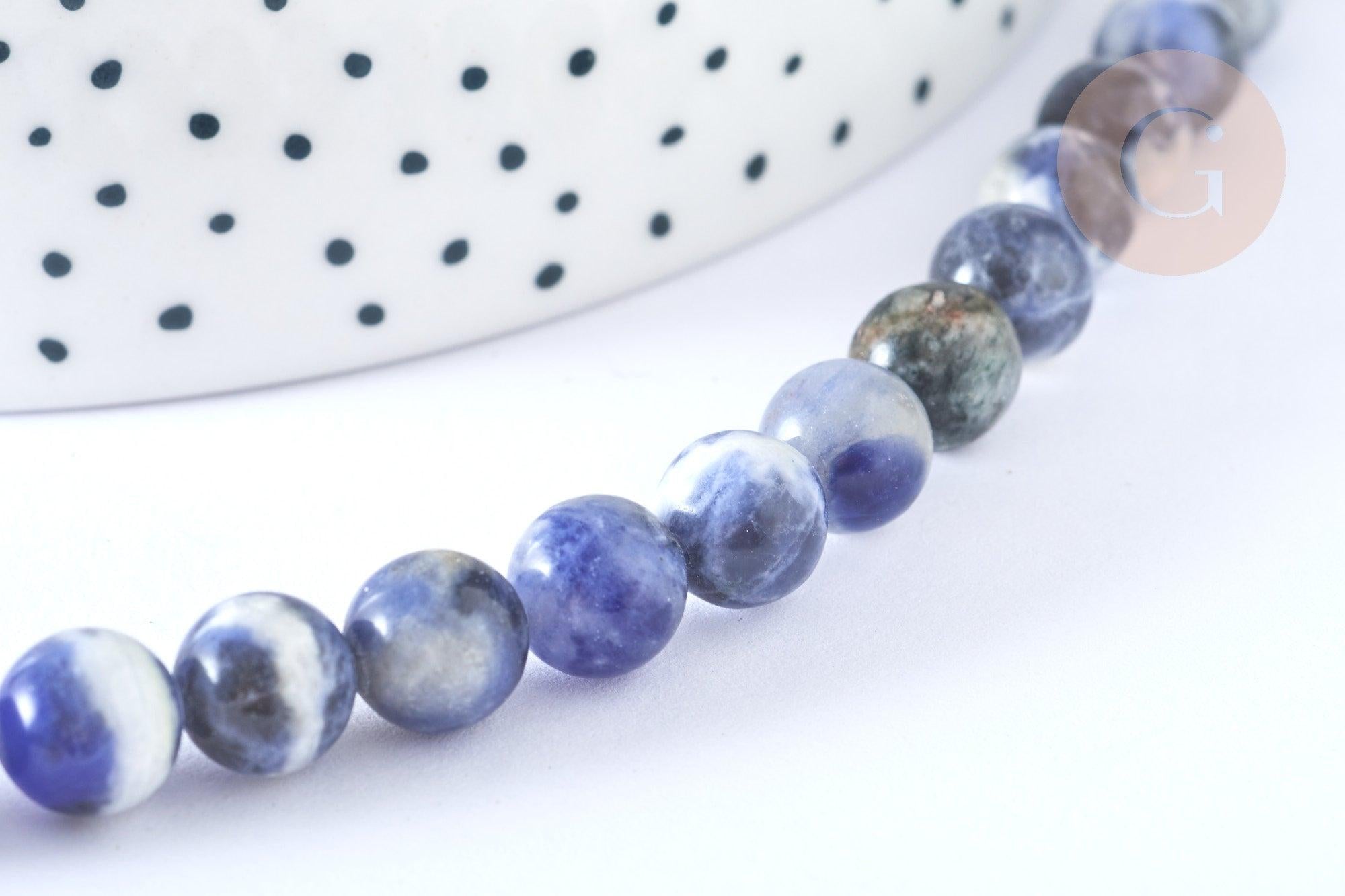 Perle ronde sodalite bleue naturelle 8-8.5mm, x1 fil de 38cm (G7072)