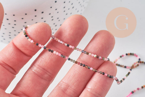 Perle ronde tourmaline naturelle 2mm,x1 fil de 38cm (G3106)