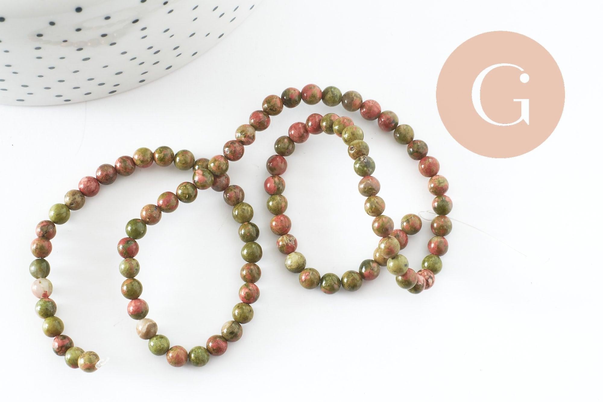 Perle ronde unakite naturelle 4mm, x1 fil de 37cm (G3807)
