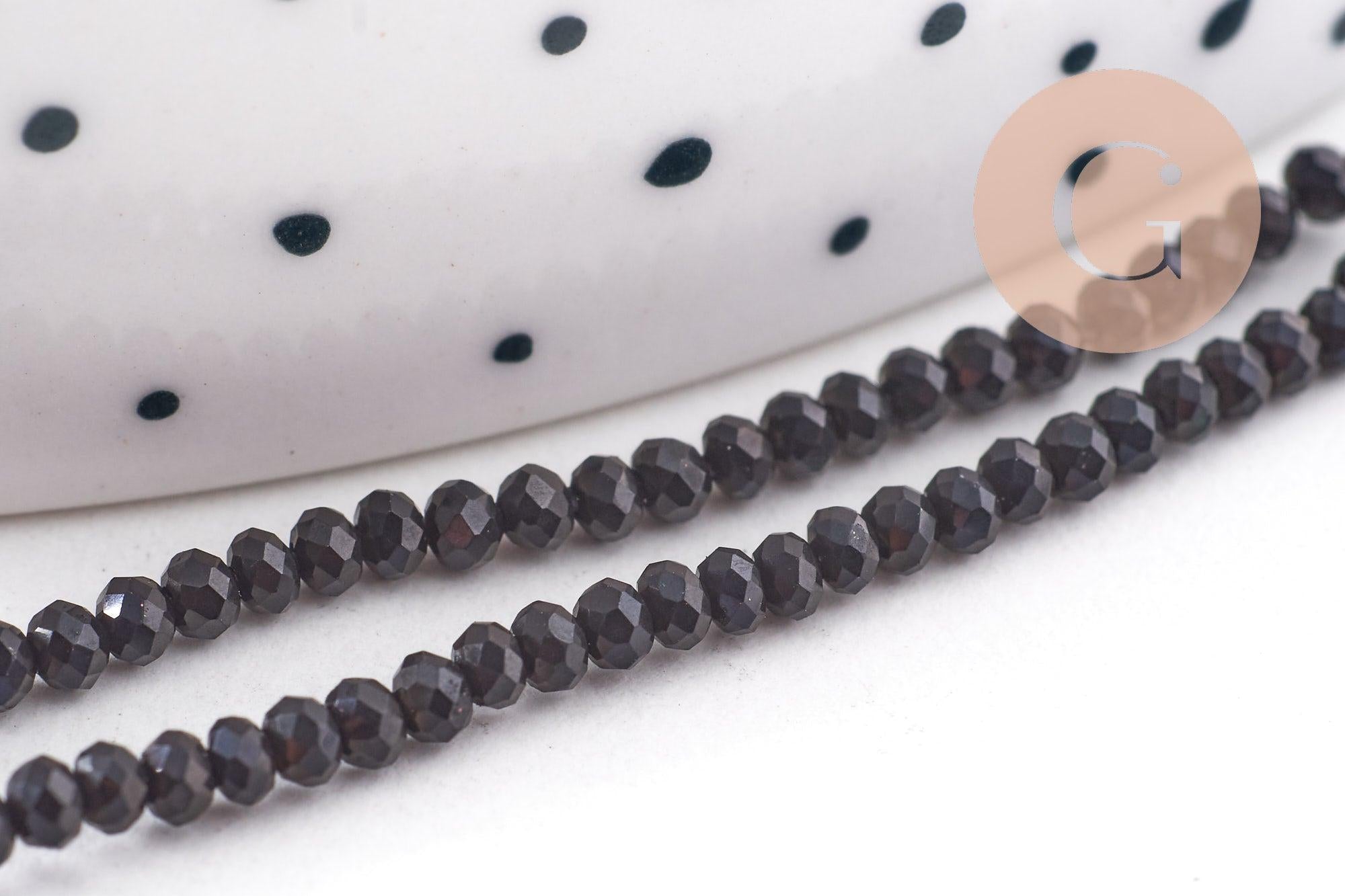 Perle ronde verre facettée irisée gris anthracite 2mm, fourniture création de bijoux DIY, le fil de 37cm, x1 (G7492)