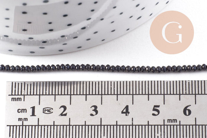 Perle ronde verre facettée irisée gris anthracite 2mm, fourniture création de bijoux DIY, le fil de 37cm, x1 (G7492)