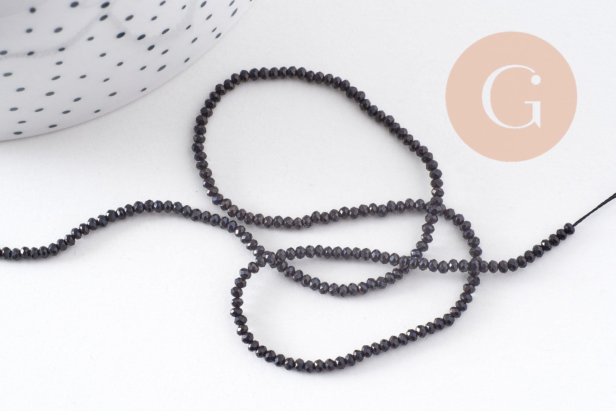 Perle ronde verre facettée irisée gris anthracite 2mm, fourniture création de bijoux DIY, le fil de 37cm, x1 (G7492)