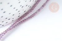 Perle ronde verre facettée irisée transparente violet clair 2mm, fourniture DIY, x1 de 37cm (G7333)