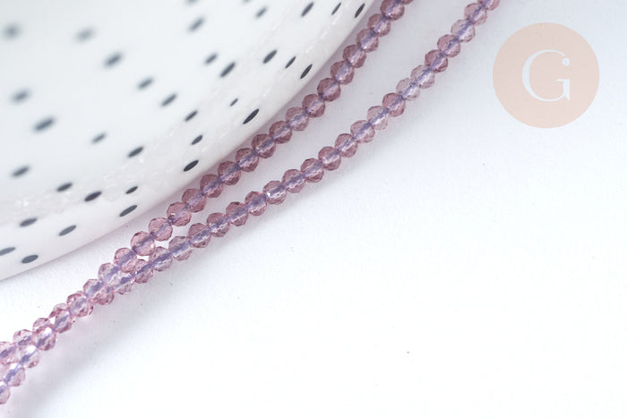 Perle ronde verre facettée irisée transparente violet clair 2mm, fourniture DIY, x1 de 37cm (G7333)