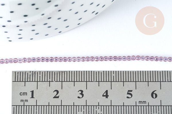 Perle ronde verre facettée irisée transparente violet clair 2mm, fourniture DIY, x1 de 37cm (G7333)