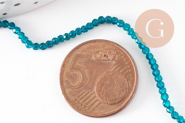 Perle ronde verre facettée transparente bleu ciel 2mm, fourniture création de bijoux DIY,fil de 37 cm, x1 (G7447)