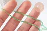 Perle ronde verre facettée transparente vert clair 2mm, DIY, fil de 37cm, x1 (G7445)