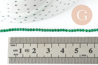 Perle ronde verre facettée transparente vert foncé 2mm, fourniture création de bijoux DIY, fil de 37cm, x1 (G7393)