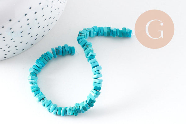 Perle rondelle carré turquoise naturelle5x5mm, x1 fil de 17cm (G4049)