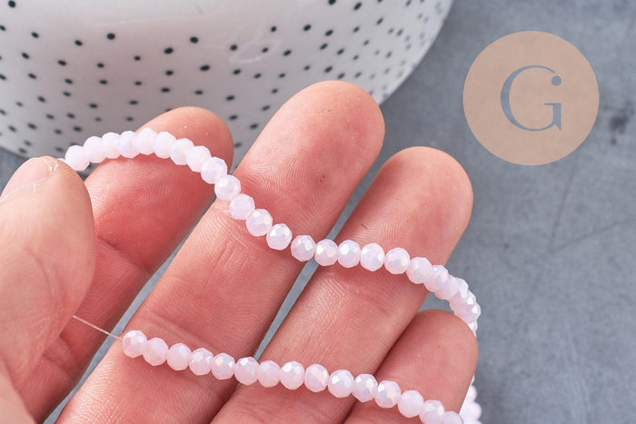 Perle rondelle cristal rose irisé facette 4x3mm, fil de 41cm, x1 (G3523)
