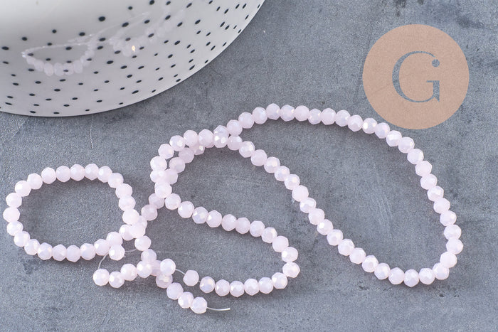 Perle rondelle cristal rose irisé facette 4x3mm, fil de 41cm, x1 (G3523)
