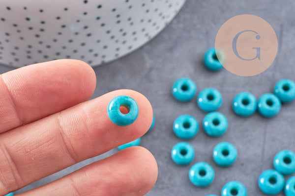 Perle rondelle donut verre opaque turquoise,des perles reondelles verre pour vos créations de bijoux et bracelet,3-5x9mm, x 20 (G4393)