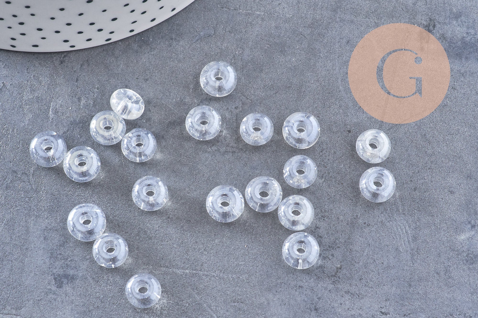 Perle rondelle donut verre transparent 3-5x9mm, x 20 (G4389)