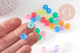 Perle rondelle en plastique translucide phosphorescente multicolore 9mm, x50 (G6404)