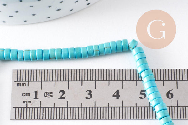 Perle rondelle heishi howlite turquoise synthétique 4mm, x1 fil de 40 cm (G1154)