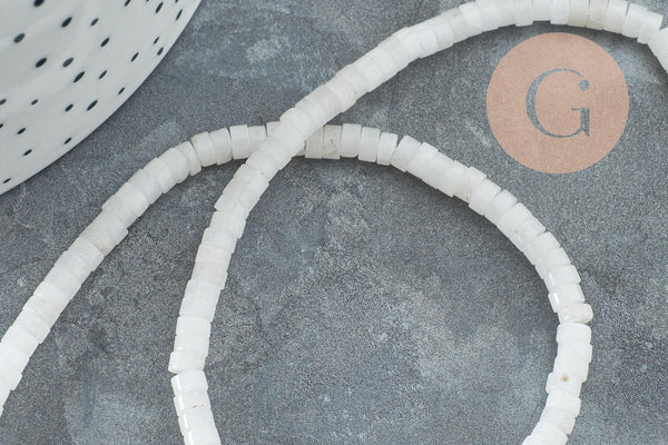 Perle rondelle heishi jade naturel blanc 4.5x2.5mm, x1 fil de 39cm (G5826)