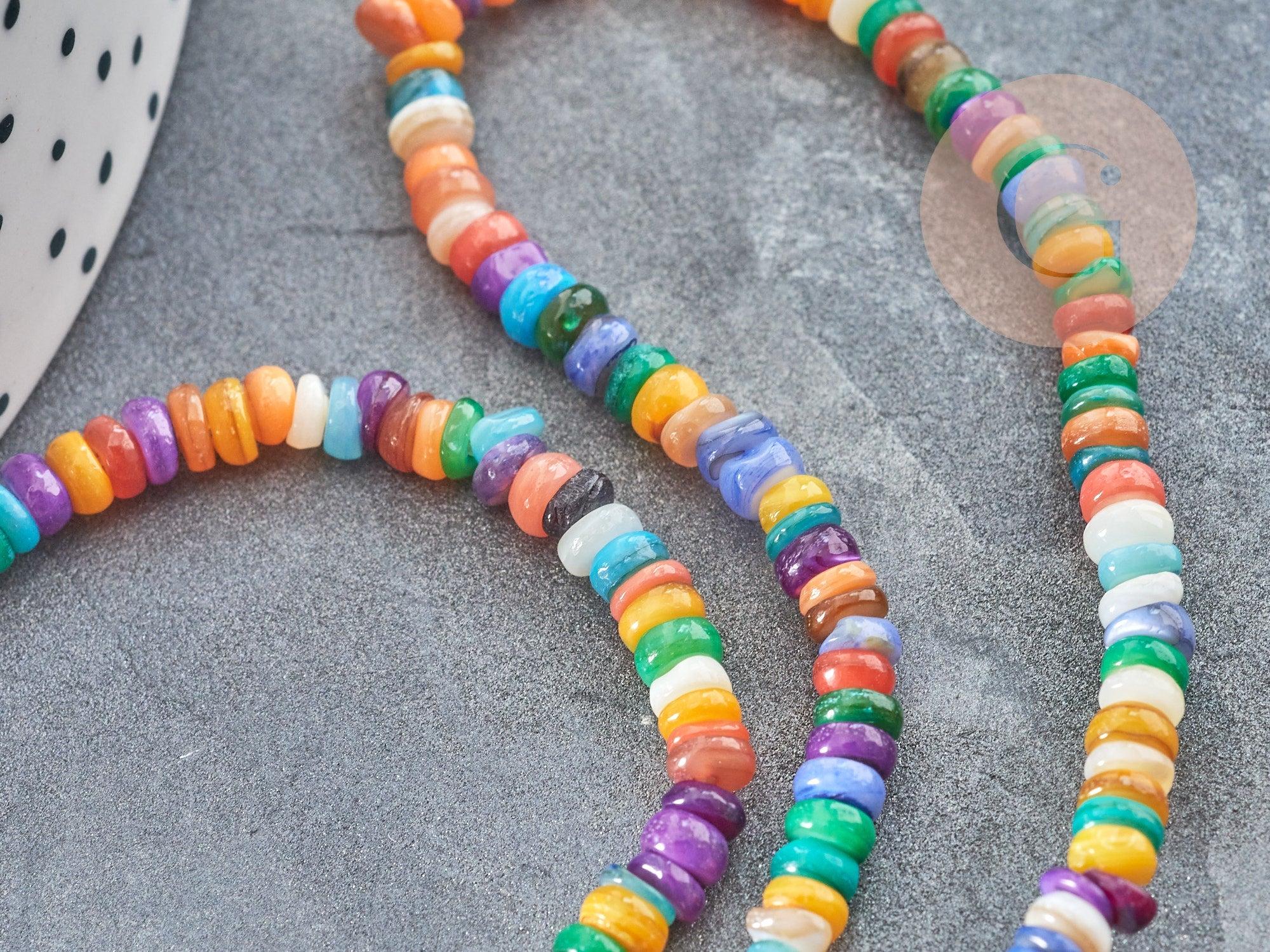Perle rondelle heishi nacre multicolore 4mm, x1 fil 38cm (G9039)