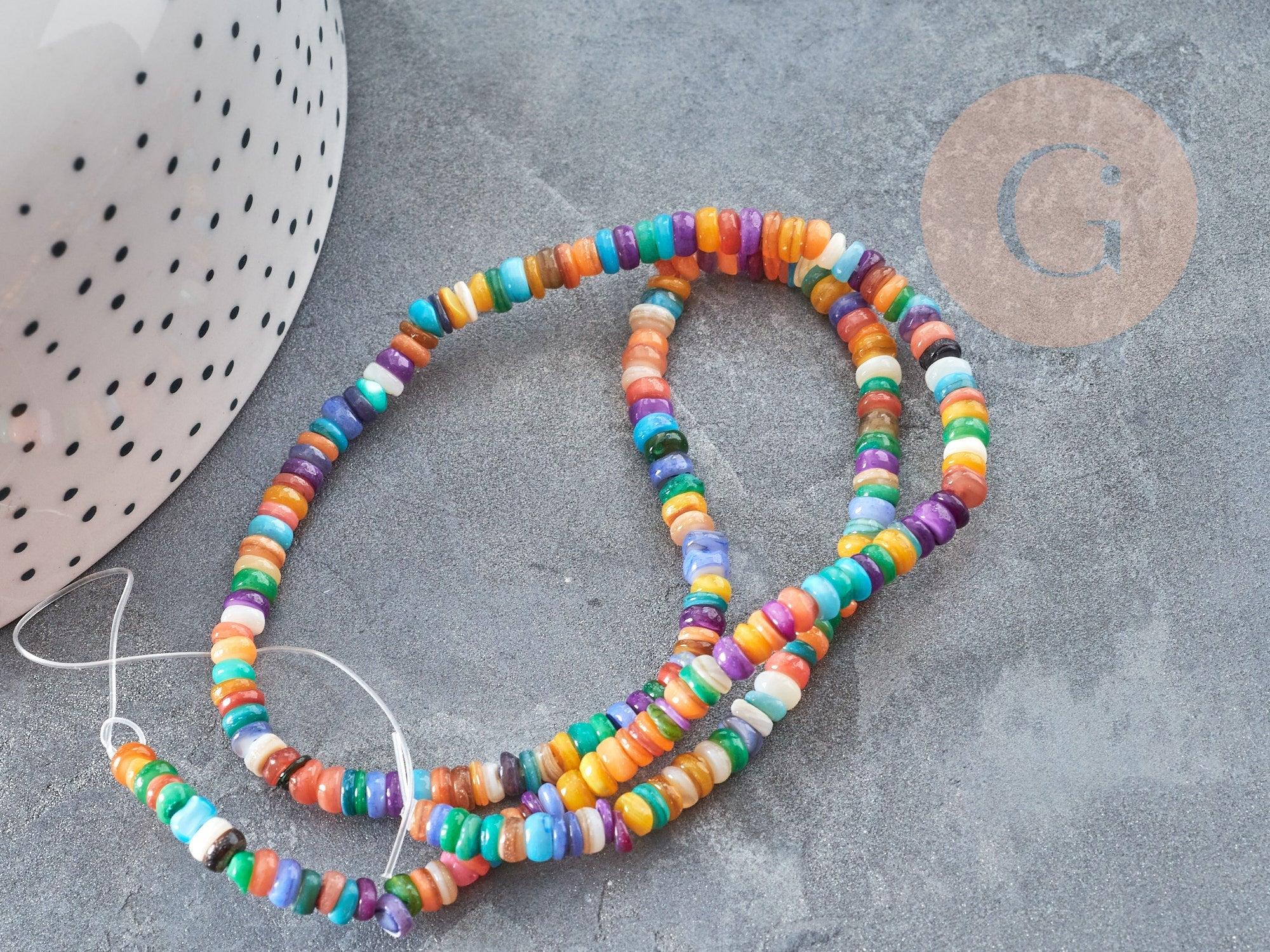 Perle rondelle heishi nacre multicolore 4mm, x1 fil 38cm (G9039)