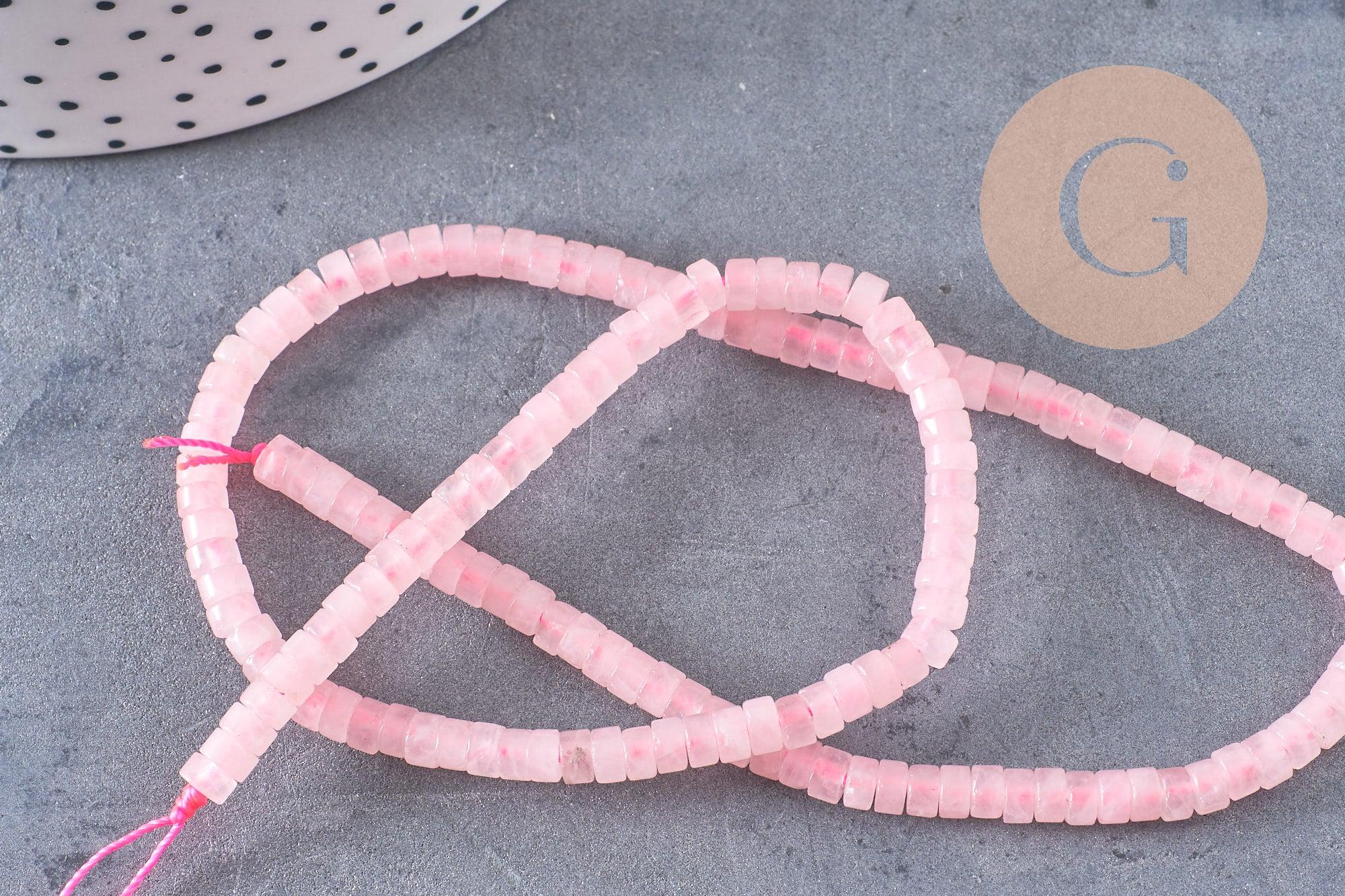 Perle rondelle heishi quartz rose, quartz rose naturelle, perle pierre, 4.5mm,fil de 160 perles, x1 (G2702)