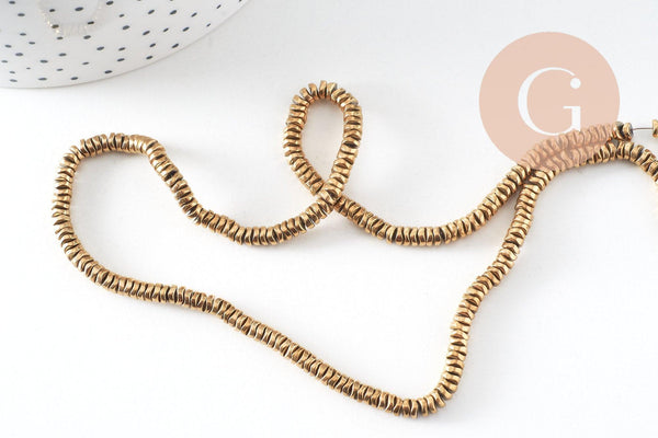 Perle rondelle hématite dorée 18K forme vague 4mm, fil de 40.5cm x1 (G5657)