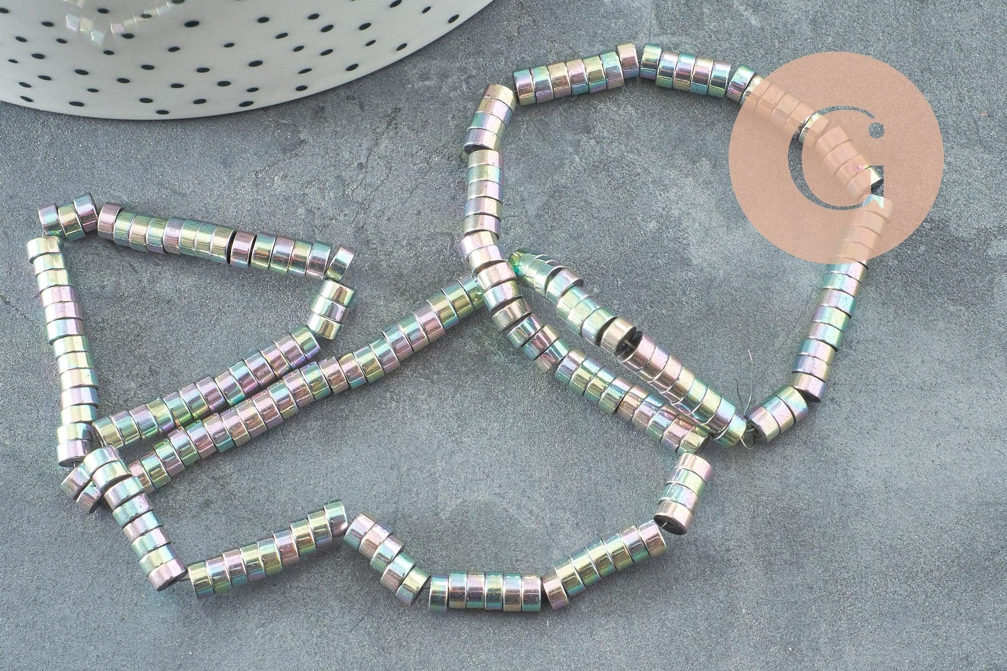 Perle rondelle hématite multicolores pastels 4mm, perle hématite,création bijoux,fil de 190, X1 perles (G3625)
