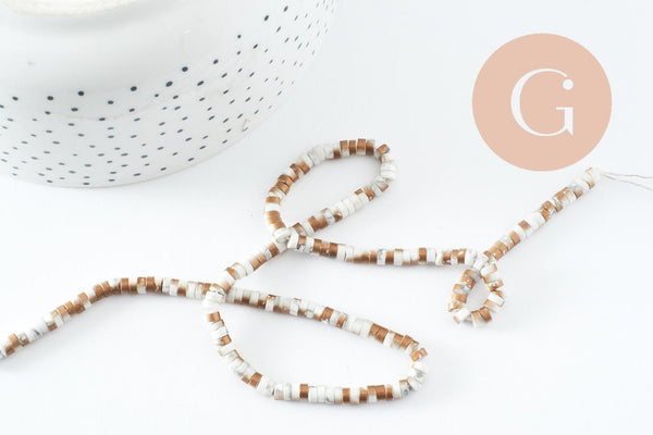 Perle rondelle howlite naturelle blanc et or 4mm, x1 fil de 39cm (G9851)