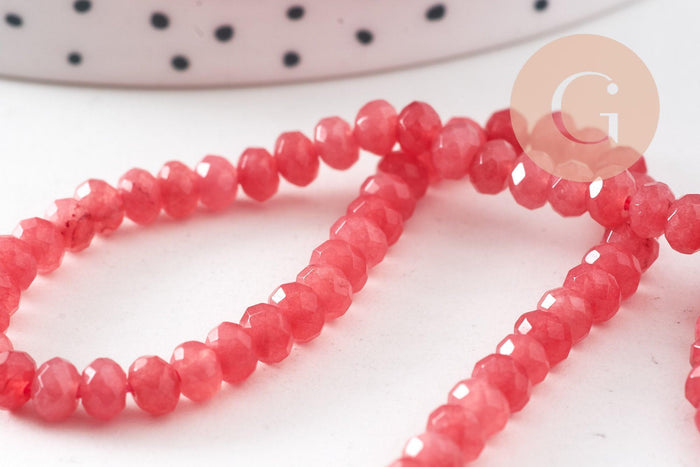 Perle rondelle jade naturel facettes 2x4mm, x1 fil de 34.5cm (G10918)