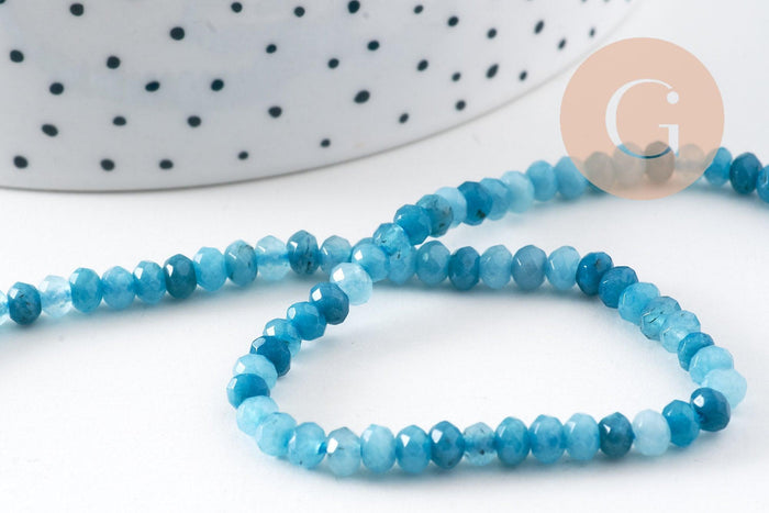 Perle rondelle jade naturel facettes 2x4mm, x1 fil de 34.5cm (G10918)