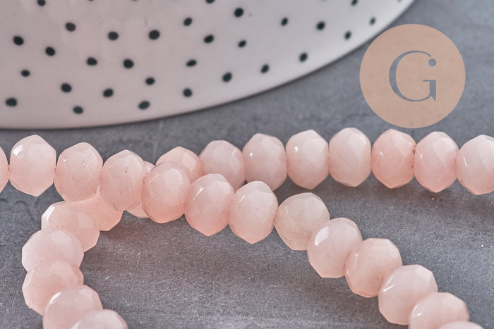 Perle rondelle jade naturel rose clair facetté 8x6mm, x1 fil de 60 perles (G4712)