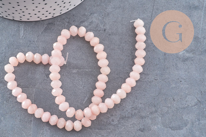 Perle rondelle jade naturel rose clair facetté 8x6mm, x1 fil de 60 perles (G4712)