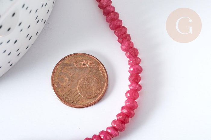 Perle rondelle jade rose naturel foncé facettes 5x3mm, x1 fil de 36cm (G1703)