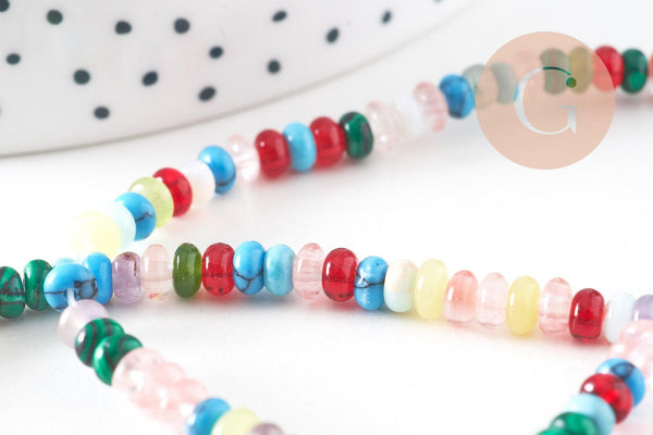 Perle rondelle pierres naturelles mélangées 4mm, x1 fil de 39cm (G10818)