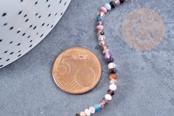 Perle rondelle pierres naturelles mélangées facettes 3x2mm, x1 fil de 39cm(G8700)