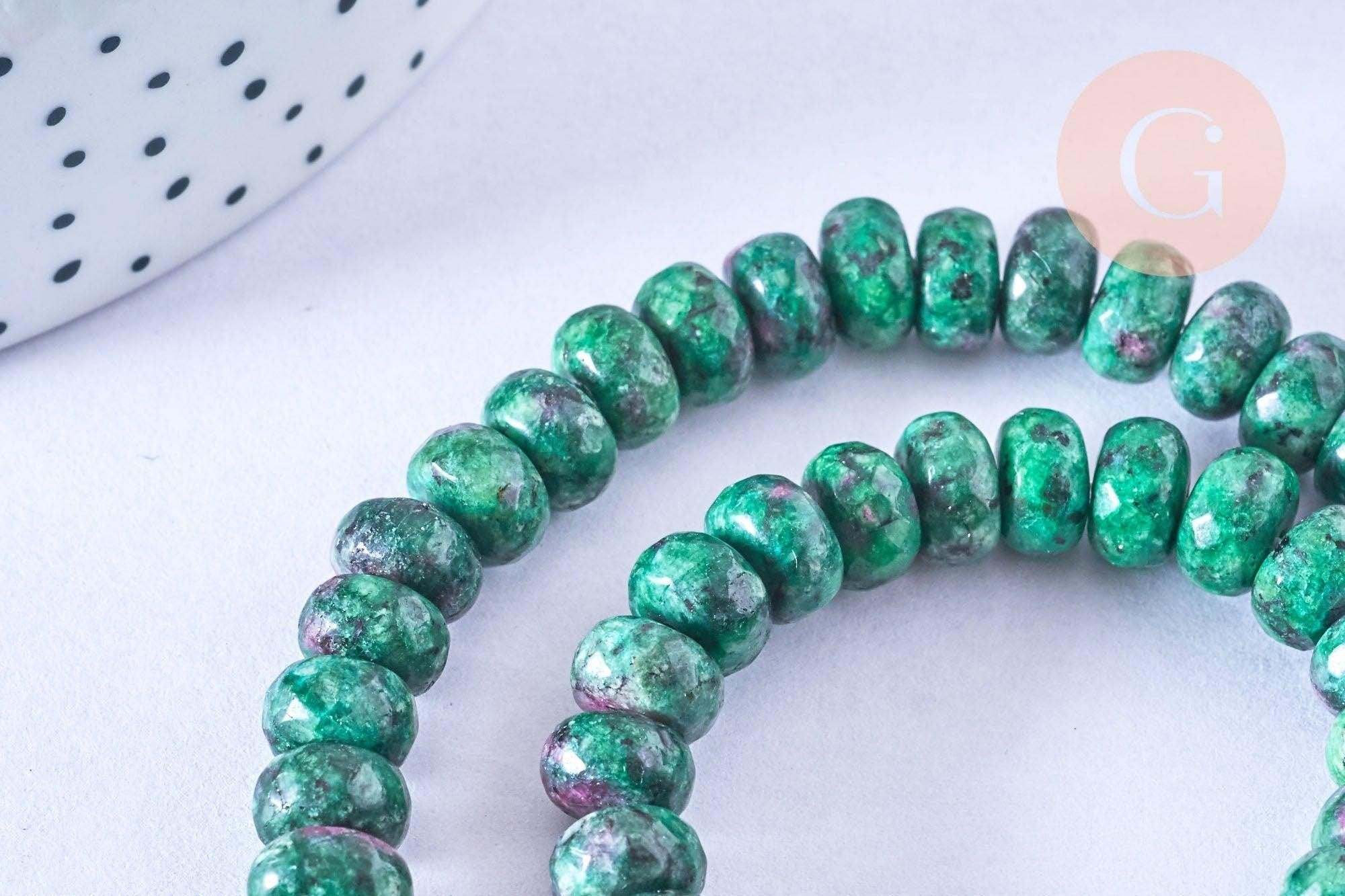 Perle rondelle rubis sur zoisite facetté naturel,Pendentif bijoux, pierre naturelle,10mm, le fil de 38cm, x1 (G6721)