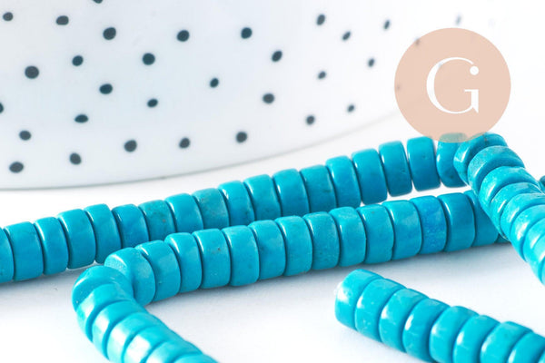 Perle rondelle turquoise naturelle 6mm, x1 fil de 39.5cm (G5371)