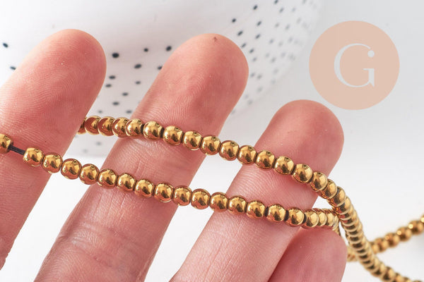 Perle rondes hématite dorée, perle pierre ,4mm,fil de 100 perles (G3655)