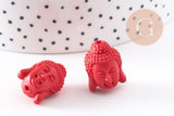 Perle tête de Bouddha résine rouge, perle inde bouddhisme spiritualité,perle voyage inde,18mm, x2 (G4167)