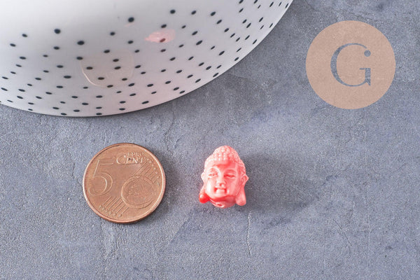 Perle tête de boudha résine imitation bambou de mer rose,perle imitation corail en bambou de mer naturel,15mm x2 (G4986)